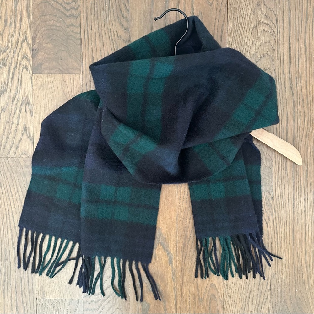 Vintage Marshall Field's Tartan Plaid 100% Cashmere Scarf Green, Black 65.5"l